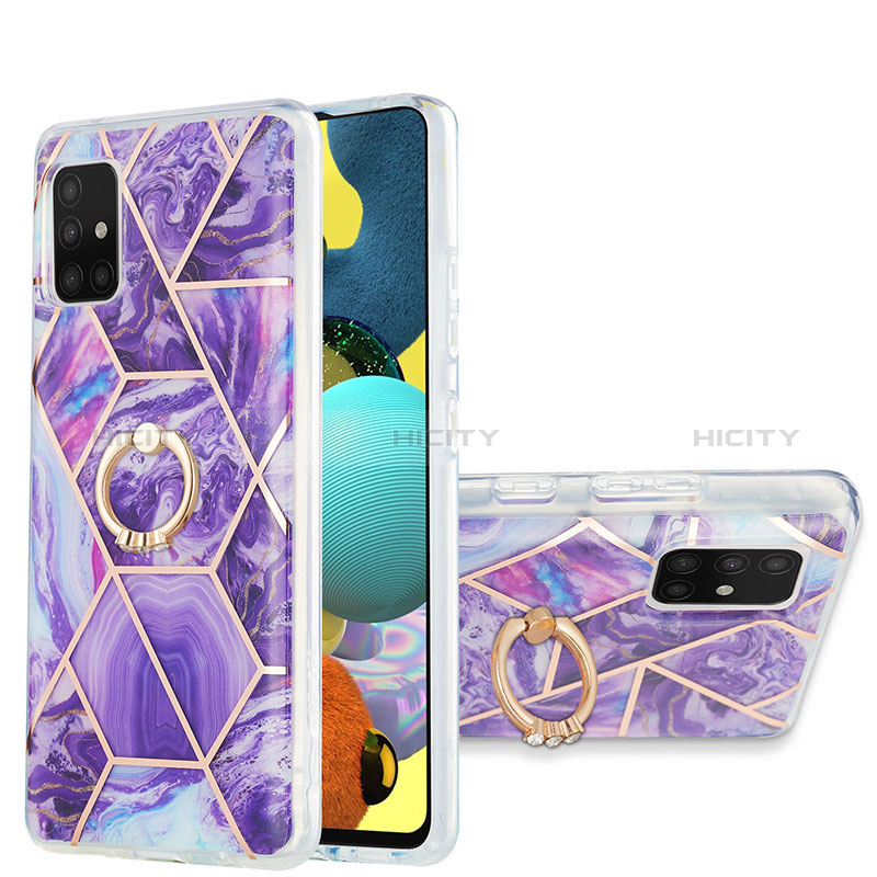 Handyhülle Silikon Hülle Gummi Schutzhülle Flexible Modisch Muster mit Fingerring Ständer Y01B für Samsung Galaxy A51 4G Violett