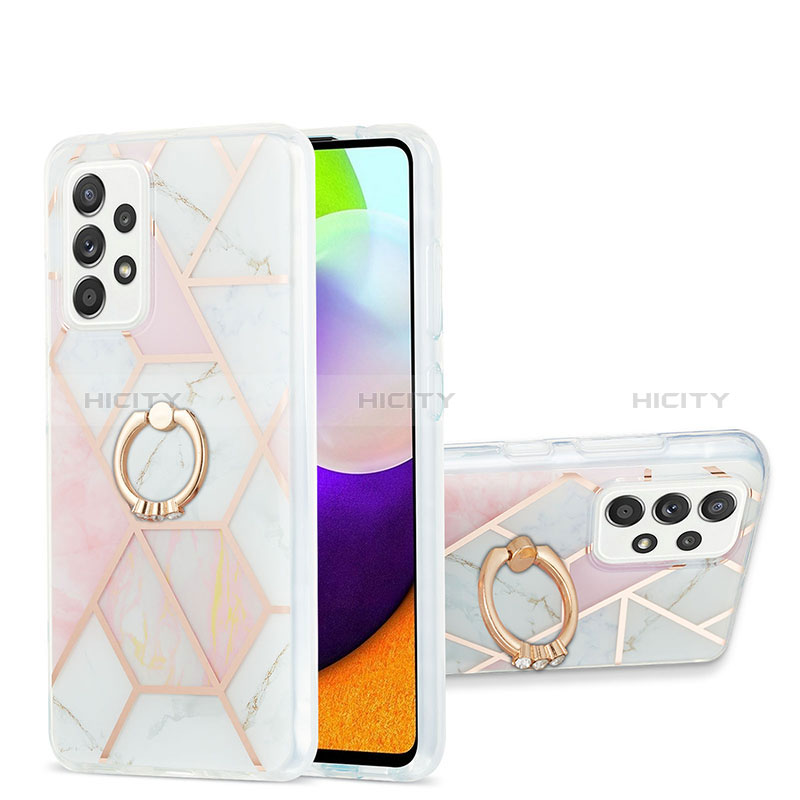 Handyhülle Silikon Hülle Gummi Schutzhülle Flexible Modisch Muster mit Fingerring Ständer Y01B für Samsung Galaxy A52s 5G Rosa