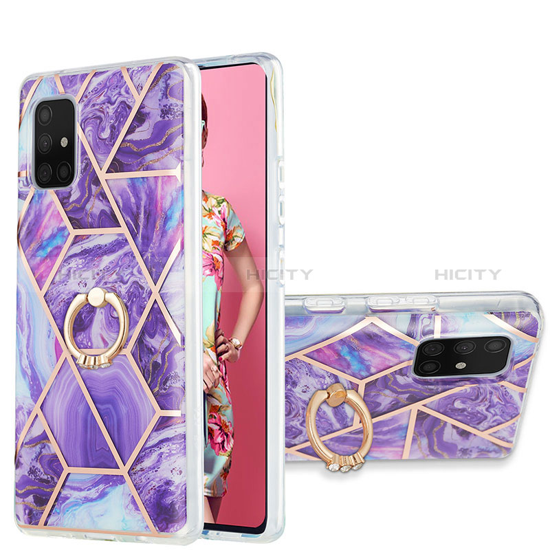 Handyhülle Silikon Hülle Gummi Schutzhülle Flexible Modisch Muster mit Fingerring Ständer Y01B für Samsung Galaxy A71 4G A715 Violett Plus