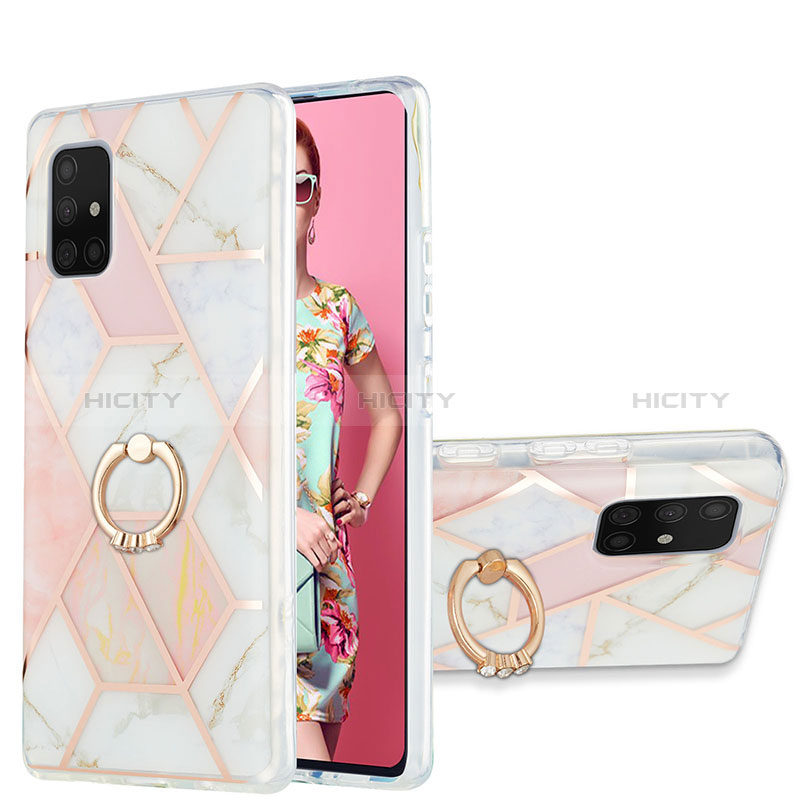 Handyhülle Silikon Hülle Gummi Schutzhülle Flexible Modisch Muster mit Fingerring Ständer Y01B für Samsung Galaxy A71 5G Rosa