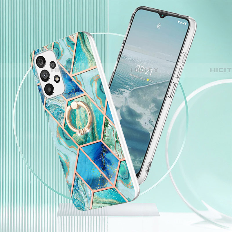 Handyhülle Silikon Hülle Gummi Schutzhülle Flexible Modisch Muster mit Fingerring Ständer Y01B für Samsung Galaxy A73 5G