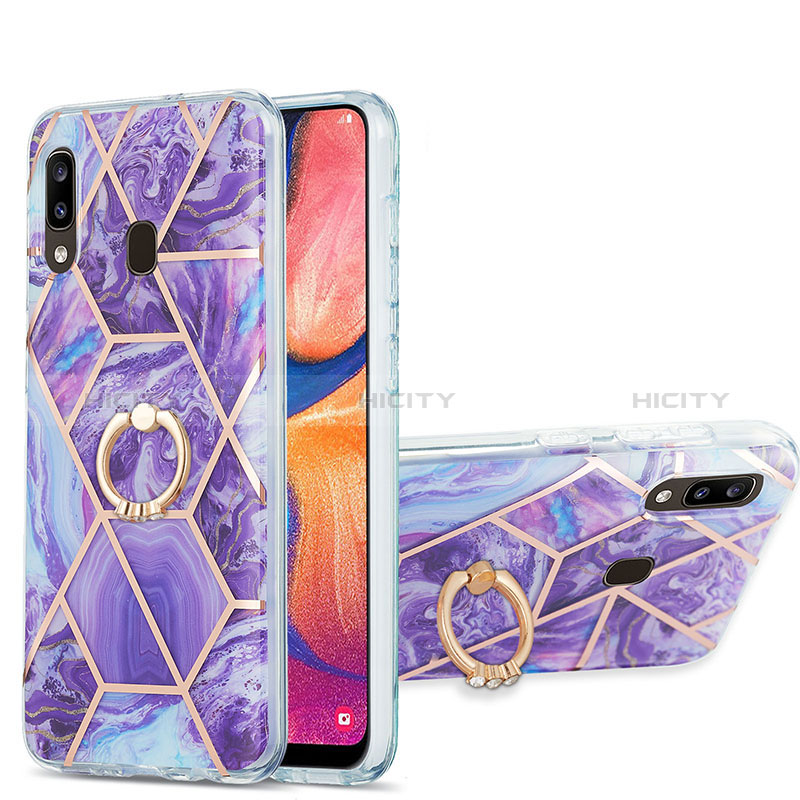 Handyhülle Silikon Hülle Gummi Schutzhülle Flexible Modisch Muster mit Fingerring Ständer Y01B für Samsung Galaxy M10S Violett