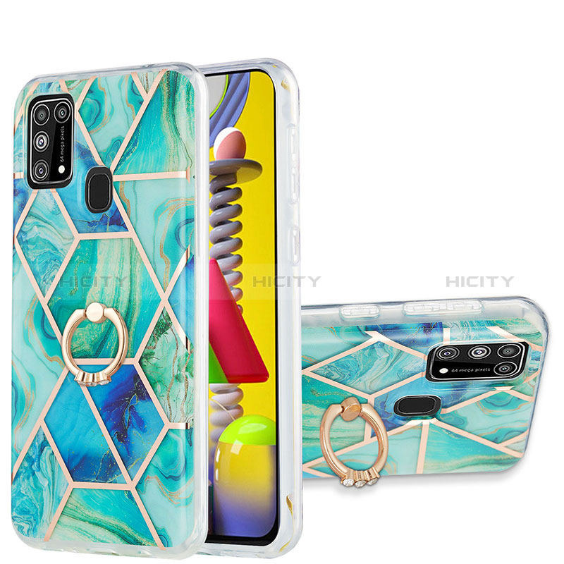 Handyhülle Silikon Hülle Gummi Schutzhülle Flexible Modisch Muster mit Fingerring Ständer Y01B für Samsung Galaxy M31 Grün