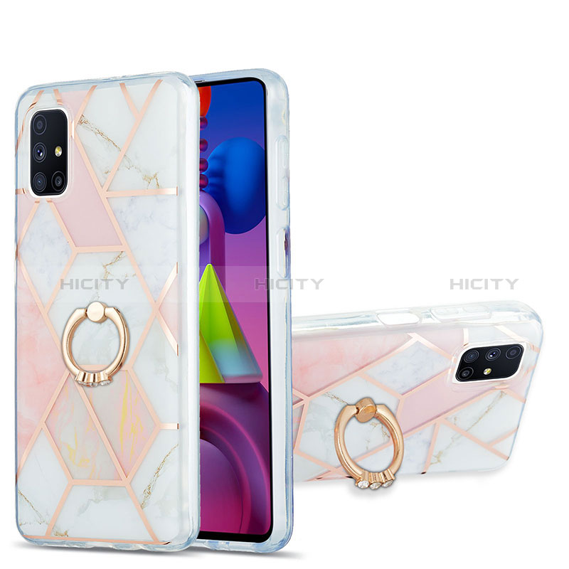 Handyhülle Silikon Hülle Gummi Schutzhülle Flexible Modisch Muster mit Fingerring Ständer Y01B für Samsung Galaxy M51