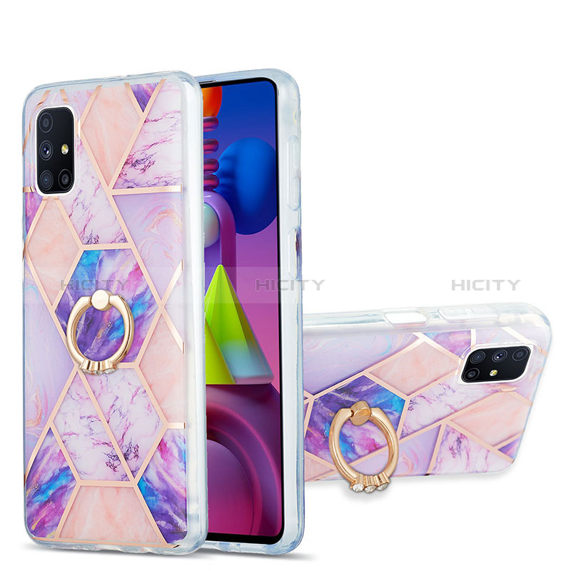 Handyhülle Silikon Hülle Gummi Schutzhülle Flexible Modisch Muster mit Fingerring Ständer Y01B für Samsung Galaxy M51