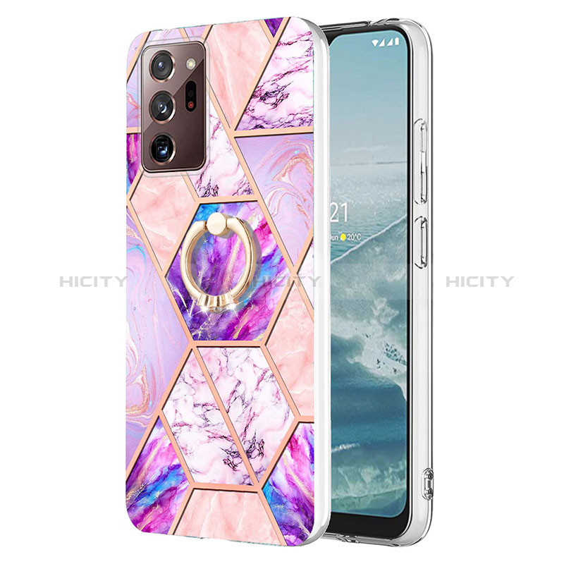 Handyhülle Silikon Hülle Gummi Schutzhülle Flexible Modisch Muster mit Fingerring Ständer Y01B für Samsung Galaxy Note 20 Ultra 5G Helles Lila Plus