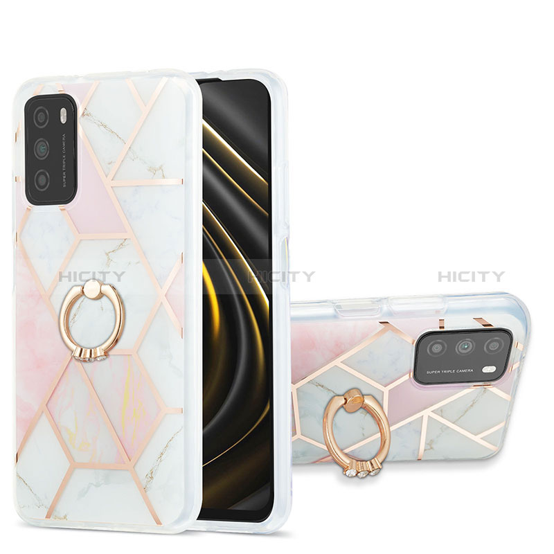 Handyhülle Silikon Hülle Gummi Schutzhülle Flexible Modisch Muster mit Fingerring Ständer Y01B für Xiaomi Poco M3 Rosa Plus