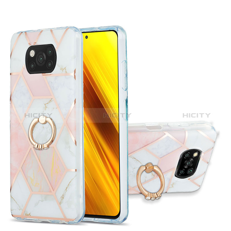 Handyhülle Silikon Hülle Gummi Schutzhülle Flexible Modisch Muster mit Fingerring Ständer Y01B für Xiaomi Poco X3 NFC Rosa