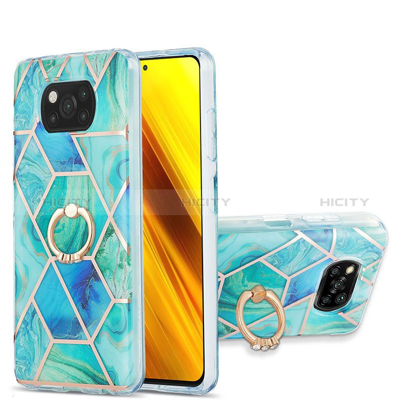 Handyhülle Silikon Hülle Gummi Schutzhülle Flexible Modisch Muster mit Fingerring Ständer Y01B für Xiaomi Poco X3 Pro Grün