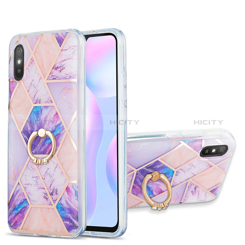 Handyhülle Silikon Hülle Gummi Schutzhülle Flexible Modisch Muster mit Fingerring Ständer Y01B für Xiaomi Redmi 9A groß