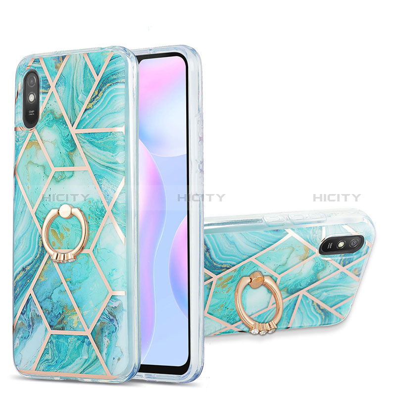 Handyhülle Silikon Hülle Gummi Schutzhülle Flexible Modisch Muster mit Fingerring Ständer Y01B für Xiaomi Redmi 9AT Minzgrün Plus