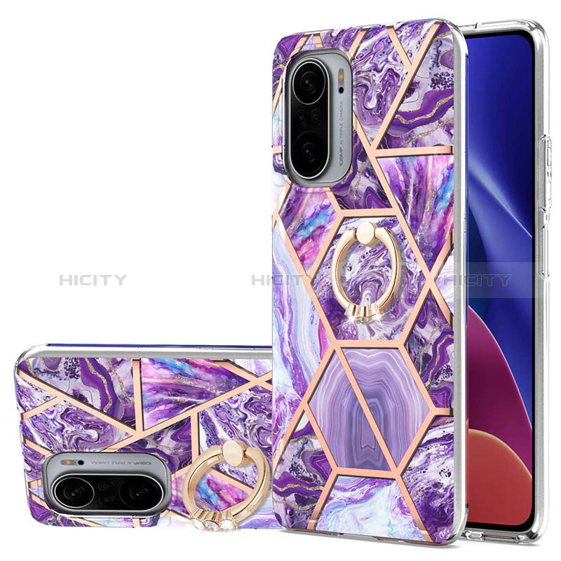 Handyhülle Silikon Hülle Gummi Schutzhülle Flexible Modisch Muster mit Fingerring Ständer Y01B für Xiaomi Redmi K40 Pro 5G Violett Plus