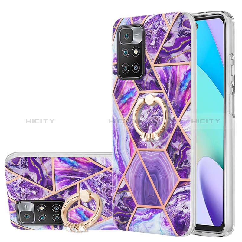 Handyhülle Silikon Hülle Gummi Schutzhülle Flexible Modisch Muster mit Fingerring Ständer Y01B für Xiaomi Redmi Note 11 4G (2021) Violett