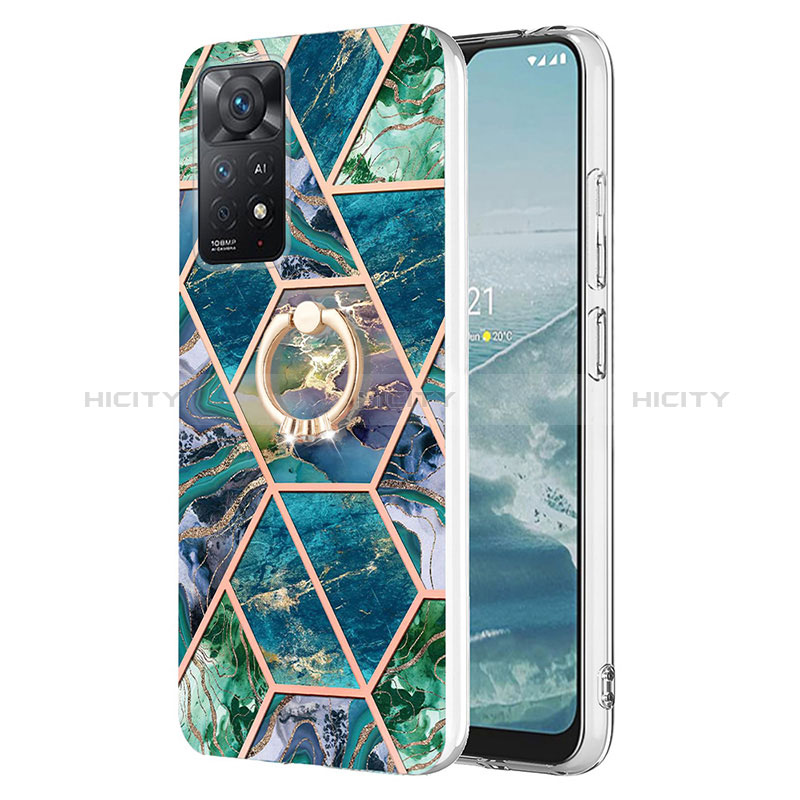 Handyhülle Silikon Hülle Gummi Schutzhülle Flexible Modisch Muster mit Fingerring Ständer Y01B für Xiaomi Redmi Note 11 Pro 5G Nachtgrün