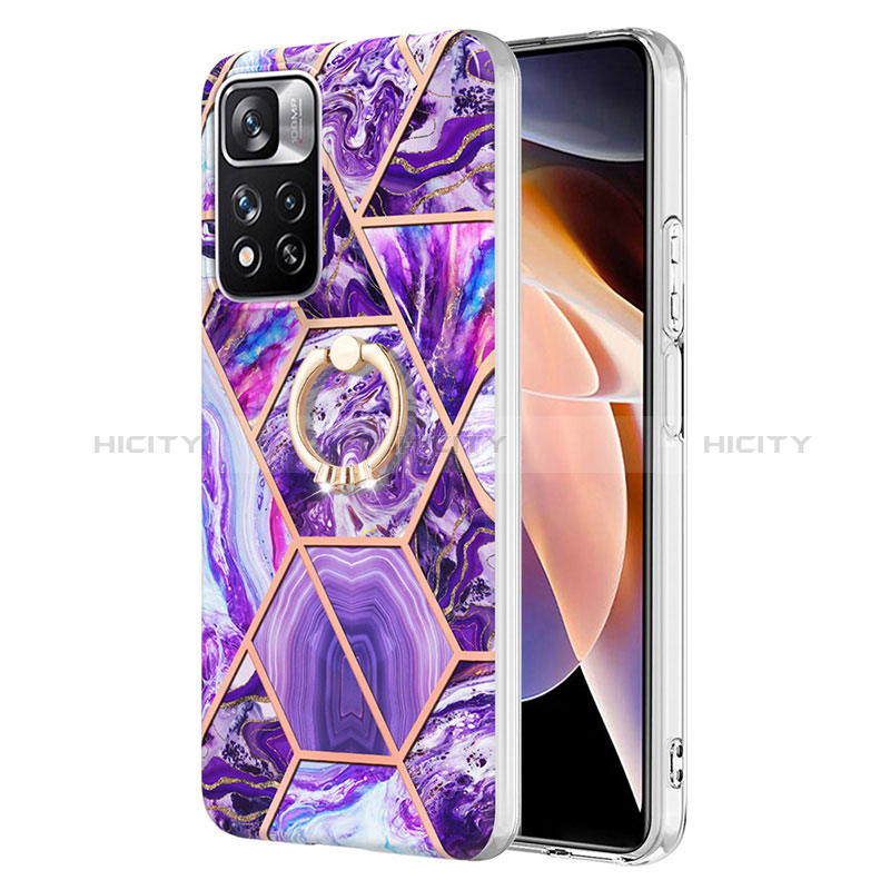 Handyhülle Silikon Hülle Gummi Schutzhülle Flexible Modisch Muster mit Fingerring Ständer Y01B für Xiaomi Redmi Note 11 Pro+ Plus 5G Violett