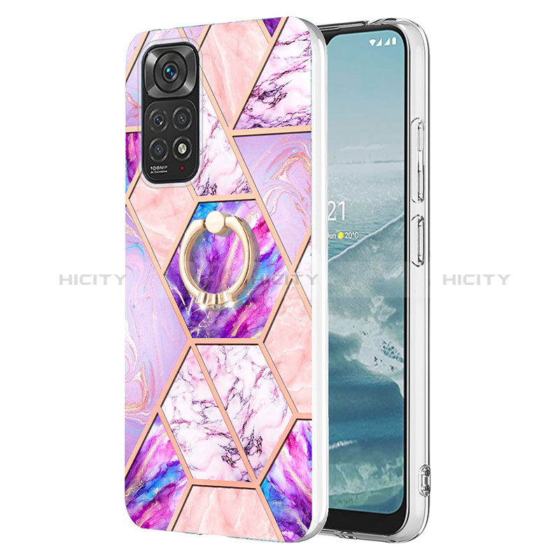 Handyhülle Silikon Hülle Gummi Schutzhülle Flexible Modisch Muster mit Fingerring Ständer Y01B für Xiaomi Redmi Note 11S 4G Helles Lila