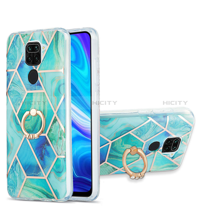 Handyhülle Silikon Hülle Gummi Schutzhülle Flexible Modisch Muster mit Fingerring Ständer Y01B für Xiaomi Redmi Note 9 Grün Plus