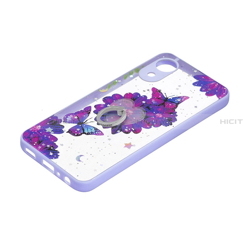 Handyhülle Silikon Hülle Gummi Schutzhülle Flexible Modisch Muster mit Fingerring Ständer Y01X für Samsung Galaxy A03 Core Violett Plus