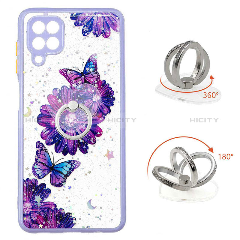 Handyhülle Silikon Hülle Gummi Schutzhülle Flexible Modisch Muster mit Fingerring Ständer Y01X für Samsung Galaxy A12 5G groß