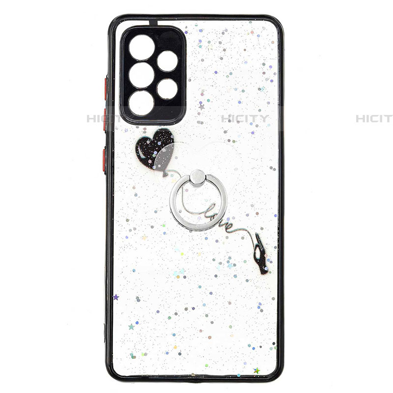 Handyhülle Silikon Hülle Gummi Schutzhülle Flexible Modisch Muster mit Fingerring Ständer Y01X für Samsung Galaxy A72 4G Schwarz Plus