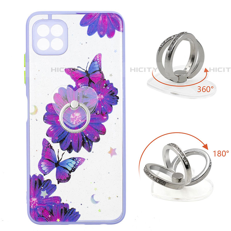 Handyhülle Silikon Hülle Gummi Schutzhülle Flexible Modisch Muster mit Fingerring Ständer Y01X für Samsung Galaxy F42 5G