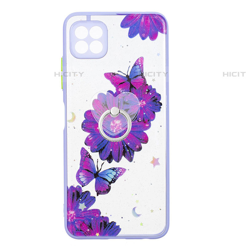 Handyhülle Silikon Hülle Gummi Schutzhülle Flexible Modisch Muster mit Fingerring Ständer Y01X für Samsung Galaxy F42 5G Violett