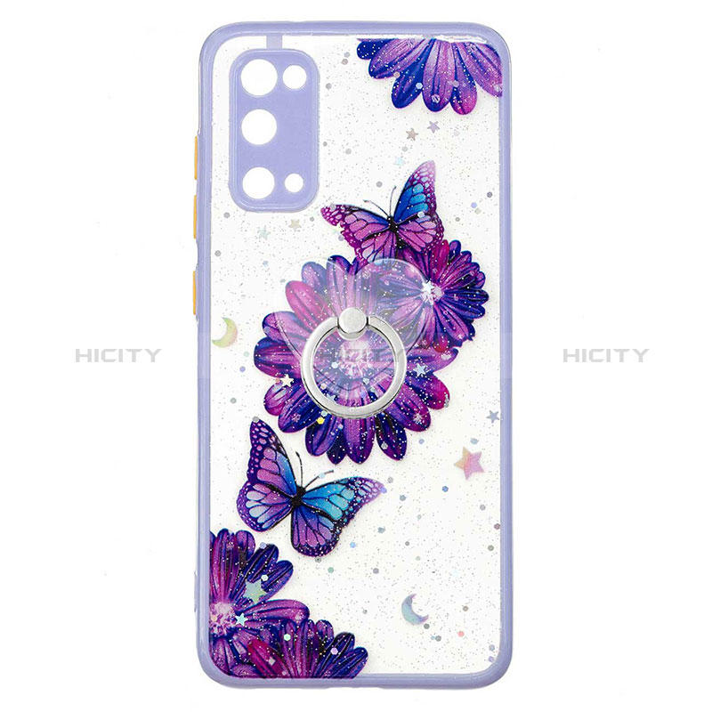 Handyhülle Silikon Hülle Gummi Schutzhülle Flexible Modisch Muster mit Fingerring Ständer Y01X für Samsung Galaxy S20 5G Violett