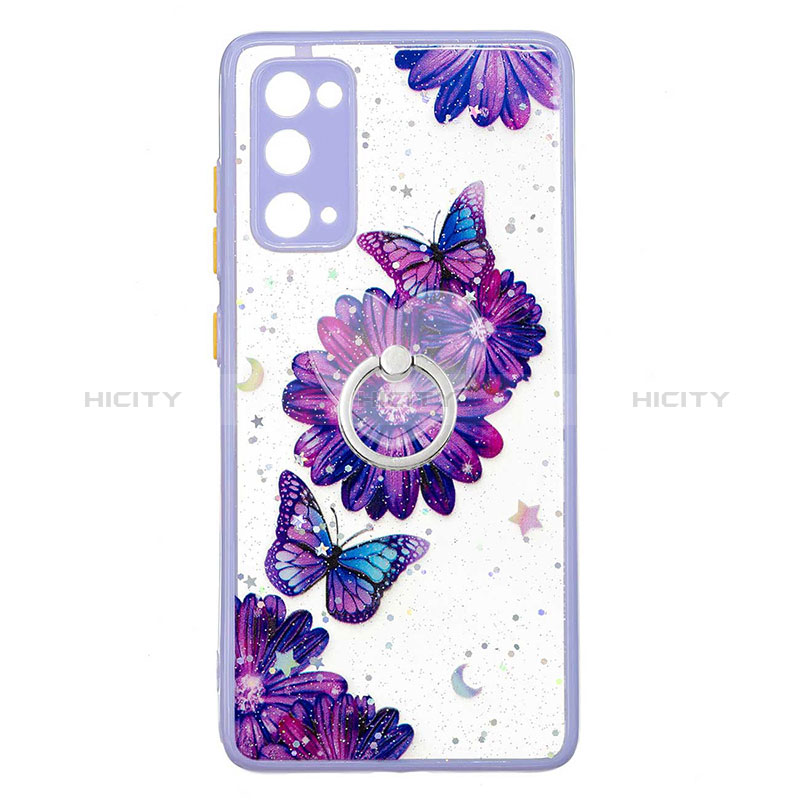 Handyhülle Silikon Hülle Gummi Schutzhülle Flexible Modisch Muster mit Fingerring Ständer Y01X für Samsung Galaxy S20 Lite 5G Violett