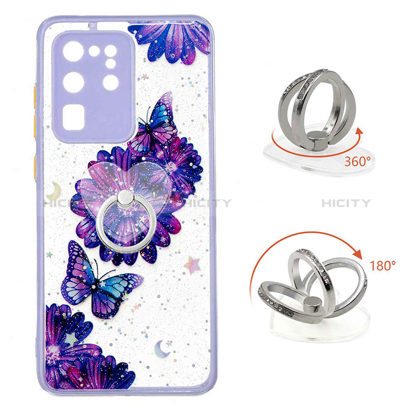 Handyhülle Silikon Hülle Gummi Schutzhülle Flexible Modisch Muster mit Fingerring Ständer Y01X für Samsung Galaxy S20 Ultra