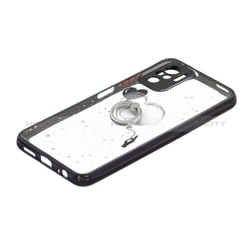 Handyhülle Silikon Hülle Gummi Schutzhülle Flexible Modisch Muster mit Fingerring Ständer Y01X für Xiaomi Redmi Note 10 4G Schwarz Plus