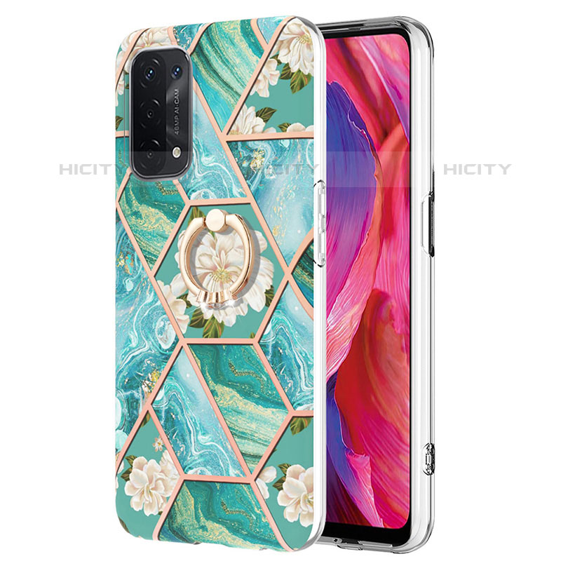 Handyhülle Silikon Hülle Gummi Schutzhülle Flexible Modisch Muster mit Fingerring Ständer Y02B für Oppo A93 5G Grün Plus