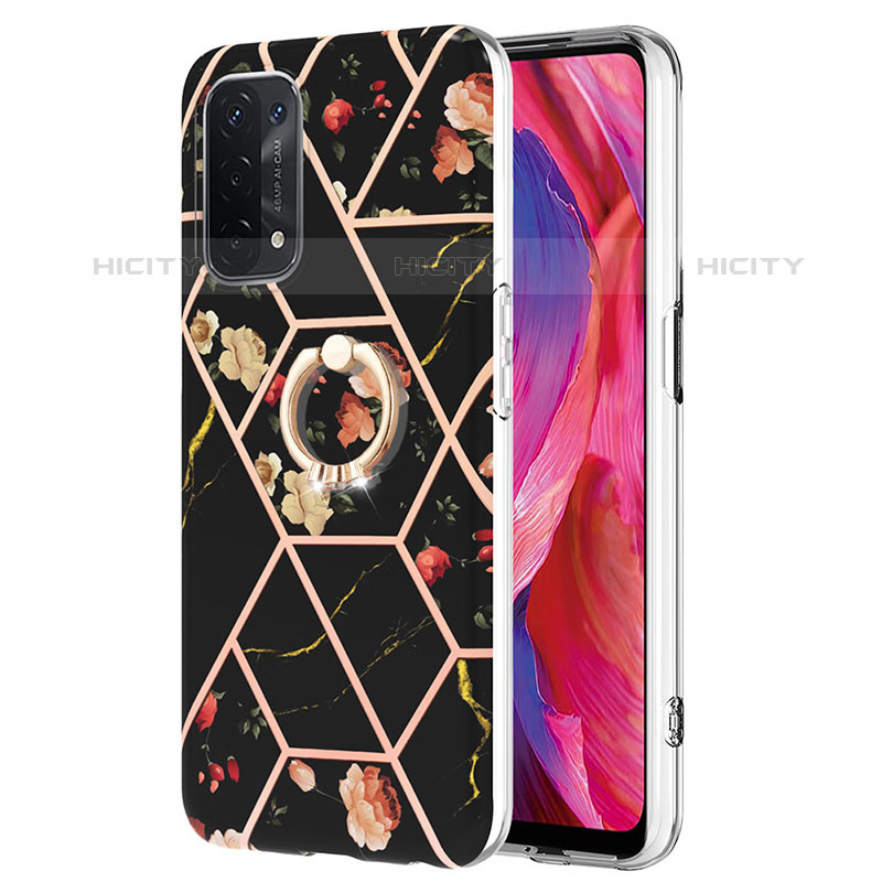 Handyhülle Silikon Hülle Gummi Schutzhülle Flexible Modisch Muster mit Fingerring Ständer Y02B für Oppo A93 5G Schwarz