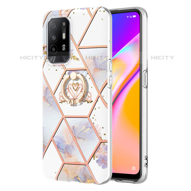 Handyhülle Silikon Hülle Gummi Schutzhülle Flexible Modisch Muster mit Fingerring Ständer Y02B für Oppo A94 5G Grau Plus