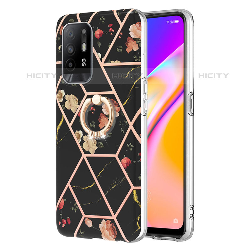 Handyhülle Silikon Hülle Gummi Schutzhülle Flexible Modisch Muster mit Fingerring Ständer Y02B für Oppo A94 5G Schwarz Plus