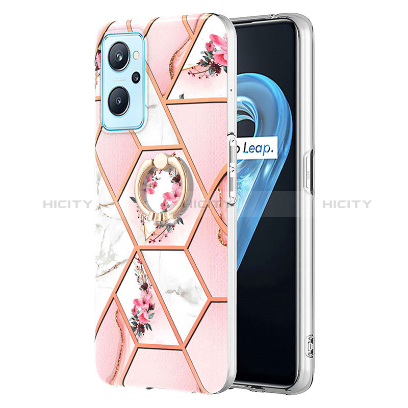 Handyhülle Silikon Hülle Gummi Schutzhülle Flexible Modisch Muster mit Fingerring Ständer Y02B für Oppo A96 4G Rosa