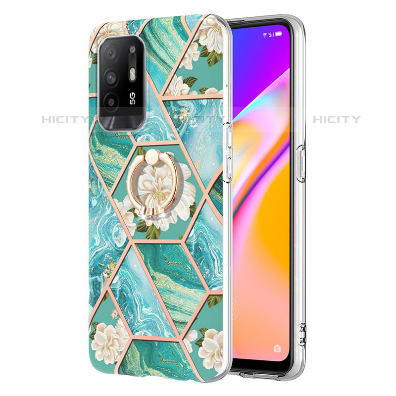 Handyhülle Silikon Hülle Gummi Schutzhülle Flexible Modisch Muster mit Fingerring Ständer Y02B für Oppo F19 Pro+ Plus 5G Grün Plus