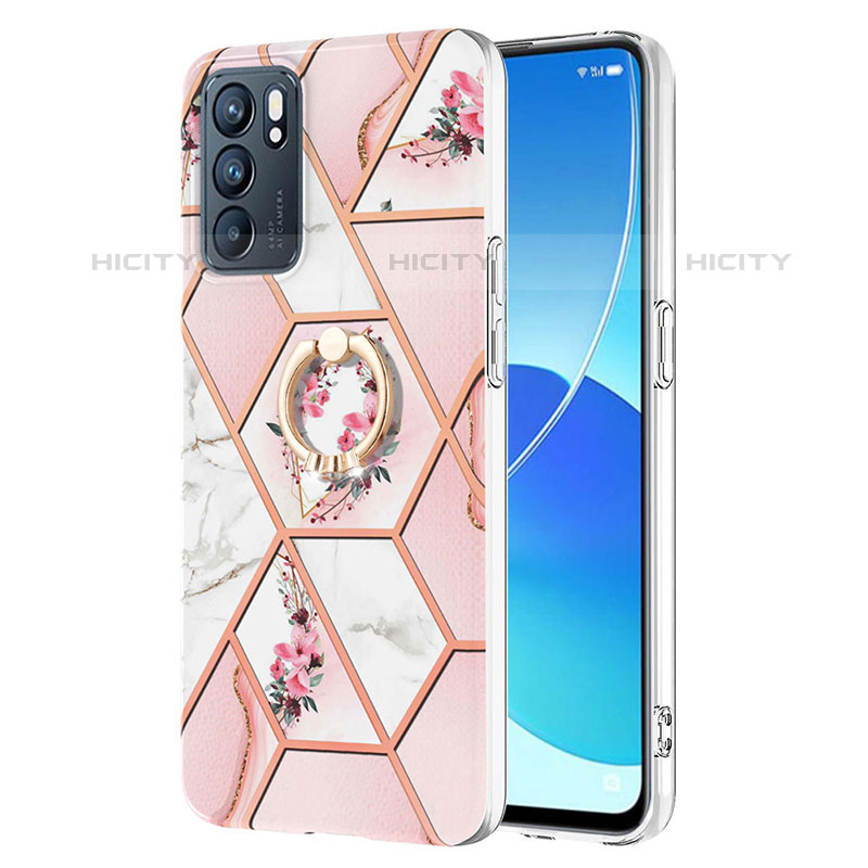 Handyhülle Silikon Hülle Gummi Schutzhülle Flexible Modisch Muster mit Fingerring Ständer Y02B für Oppo Reno6 5G