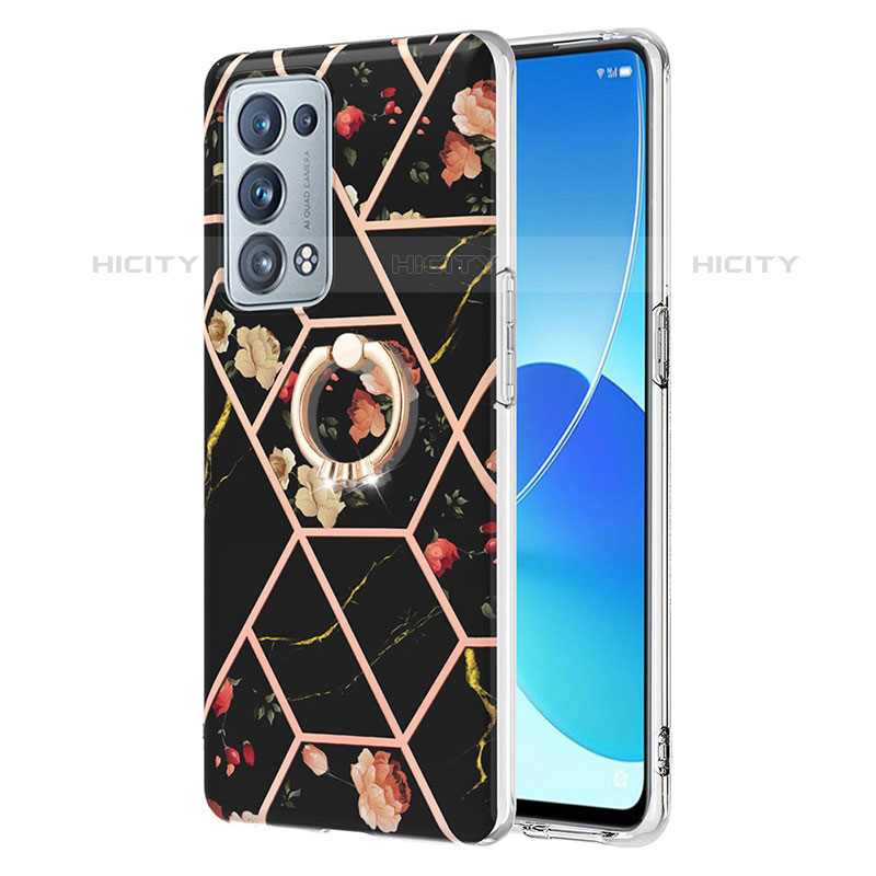 Handyhülle Silikon Hülle Gummi Schutzhülle Flexible Modisch Muster mit Fingerring Ständer Y02B für Oppo Reno6 Pro 5G