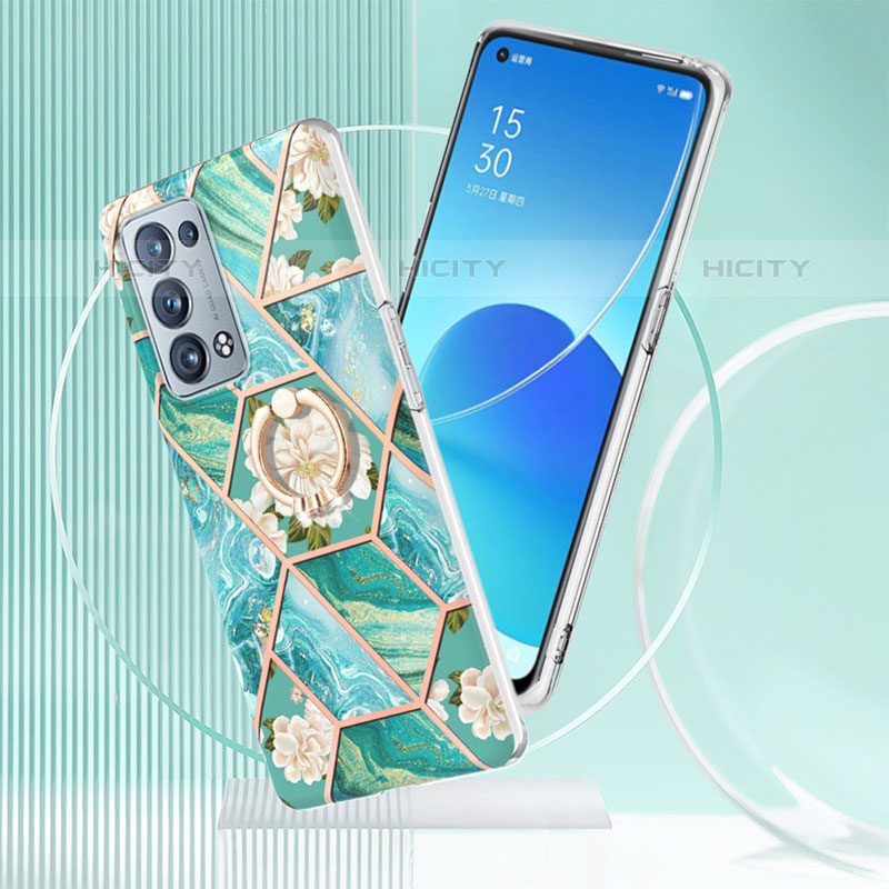 Handyhülle Silikon Hülle Gummi Schutzhülle Flexible Modisch Muster mit Fingerring Ständer Y02B für Oppo Reno6 Pro 5G