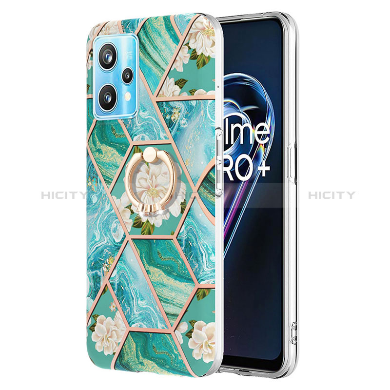 Handyhülle Silikon Hülle Gummi Schutzhülle Flexible Modisch Muster mit Fingerring Ständer Y02B für Realme 9 5G Grün