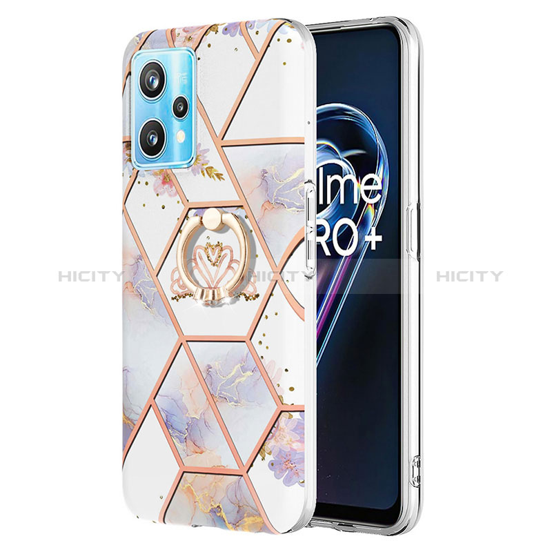 Handyhülle Silikon Hülle Gummi Schutzhülle Flexible Modisch Muster mit Fingerring Ständer Y02B für Realme 9 Pro 5G Grau