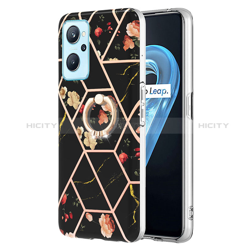 Handyhülle Silikon Hülle Gummi Schutzhülle Flexible Modisch Muster mit Fingerring Ständer Y02B für Realme 9i 4G Schwarz Plus