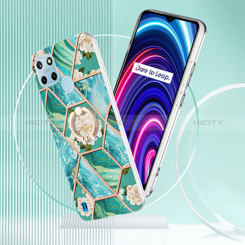 Handyhülle Silikon Hülle Gummi Schutzhülle Flexible Modisch Muster mit Fingerring Ständer Y02B für Realme C25Y groß