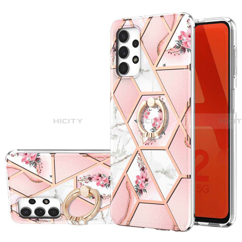 Handyhülle Silikon Hülle Gummi Schutzhülle Flexible Modisch Muster mit Fingerring Ständer Y02B für Samsung Galaxy A32 4G Rosa Plus