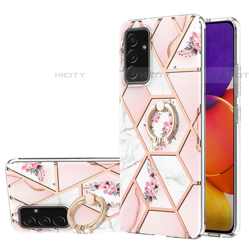 Handyhülle Silikon Hülle Gummi Schutzhülle Flexible Modisch Muster mit Fingerring Ständer Y02B für Samsung Galaxy A34 5G Rosa