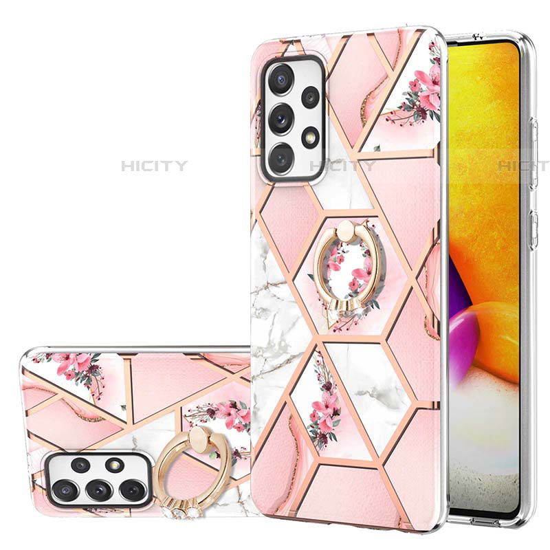 Handyhülle Silikon Hülle Gummi Schutzhülle Flexible Modisch Muster mit Fingerring Ständer Y02B für Samsung Galaxy A72 4G Rosa