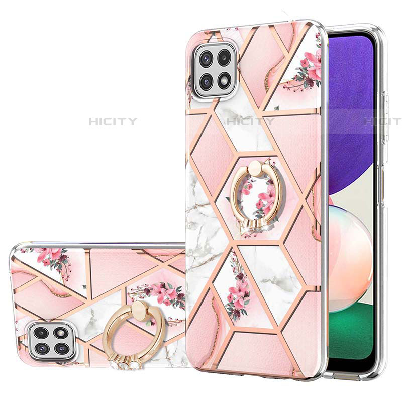 Handyhülle Silikon Hülle Gummi Schutzhülle Flexible Modisch Muster mit Fingerring Ständer Y02B für Samsung Galaxy F42 5G Rosa Plus