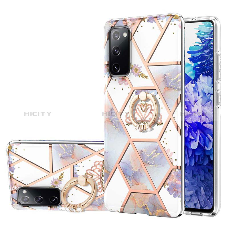 Handyhülle Silikon Hülle Gummi Schutzhülle Flexible Modisch Muster mit Fingerring Ständer Y02B für Samsung Galaxy S20 Lite 5G Grau