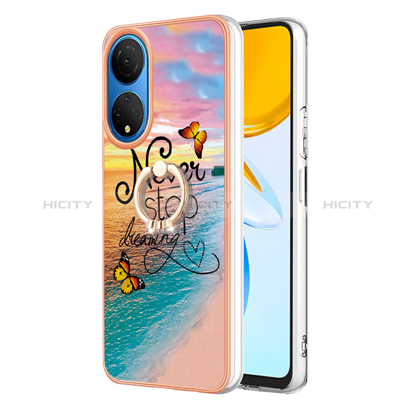 Handyhülle Silikon Hülle Gummi Schutzhülle Flexible Modisch Muster mit Fingerring Ständer Y03B für Huawei Honor X7 groß