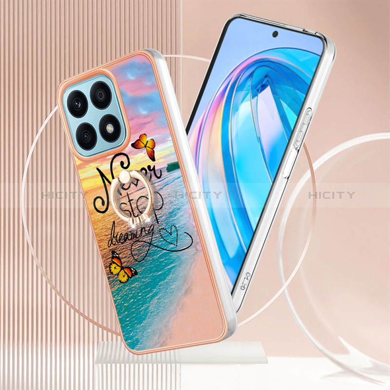 Handyhülle Silikon Hülle Gummi Schutzhülle Flexible Modisch Muster mit Fingerring Ständer Y03B für Huawei Honor X8a 4G groß